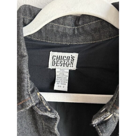 Chico's Black Denim Jacket Embroidered Beaded Boho Western Vintage Size Large - Picture 10 of 11